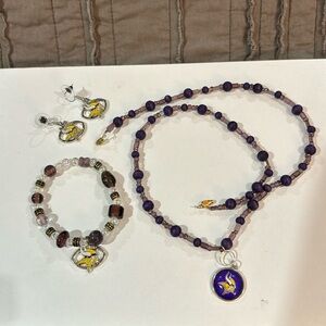 Minnesota Vikings necklace bracelet earring set handcrafted